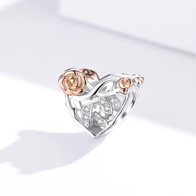 (image for) Two Tone Pandora Style Charm, Heart With Roses - BSC280 - View 3