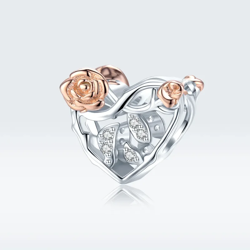 (image for) Two Tone Pandora Style Charm, Heart With Roses - BSC280 - View 5