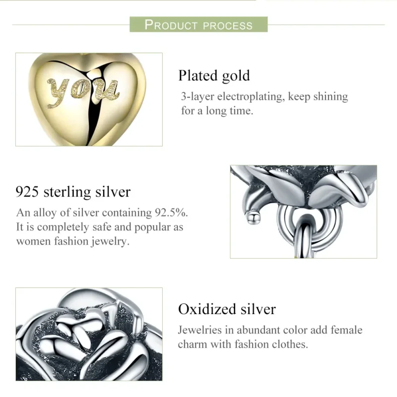 (image for) Two Tone Pandora Style Charm, I Love You - SCC455 - View 7