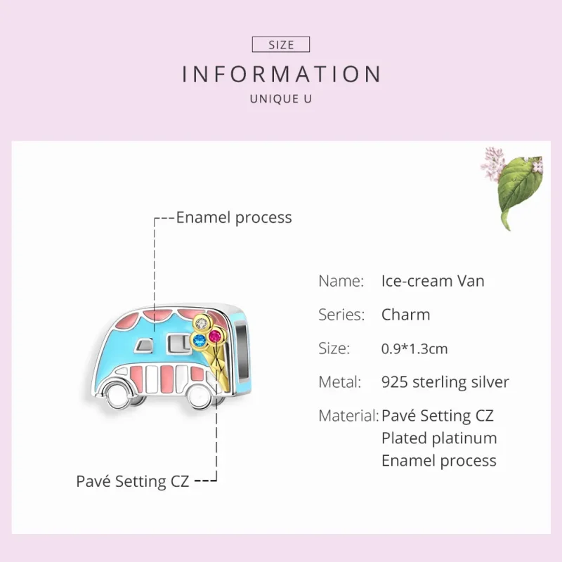 (image for) Two Tone Pandora Style Charm, Ice-Cream Van - BSC163 - View 7