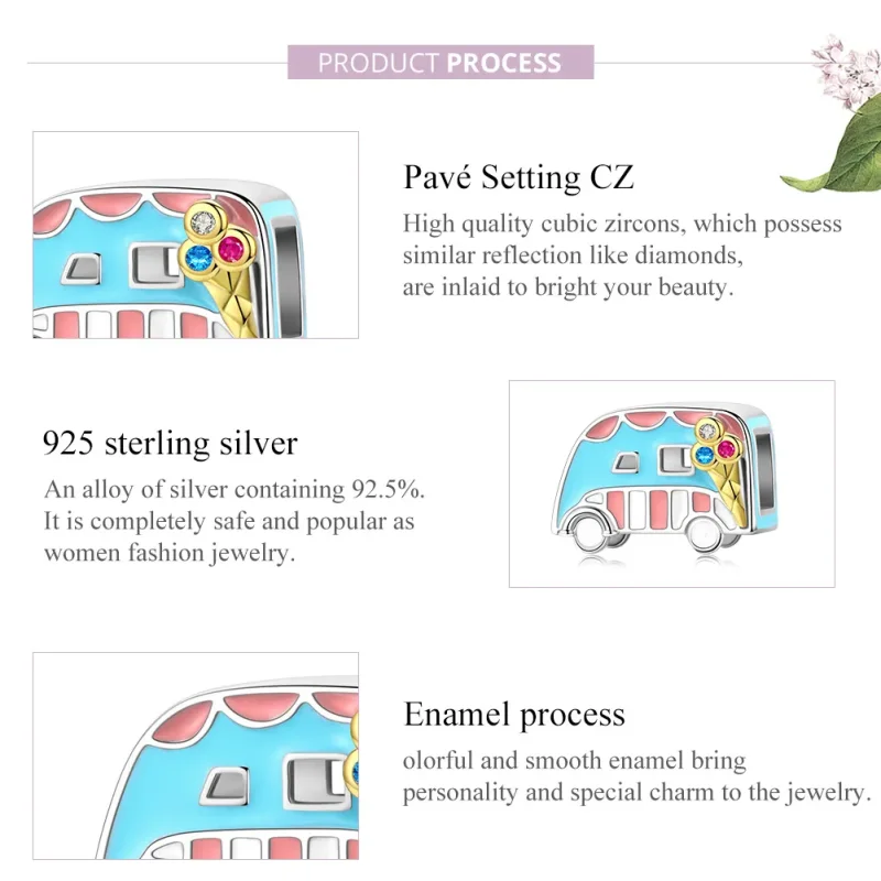 (image for) Two Tone Pandora Style Charm, Ice-Cream Van - BSC163 - View 8