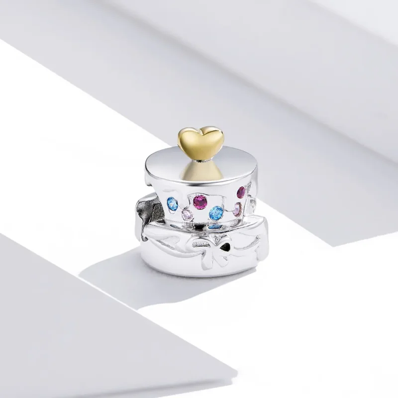 (image for) Two Tone Pandora Style Charm, Wedding Cake - BSC267 - View 2