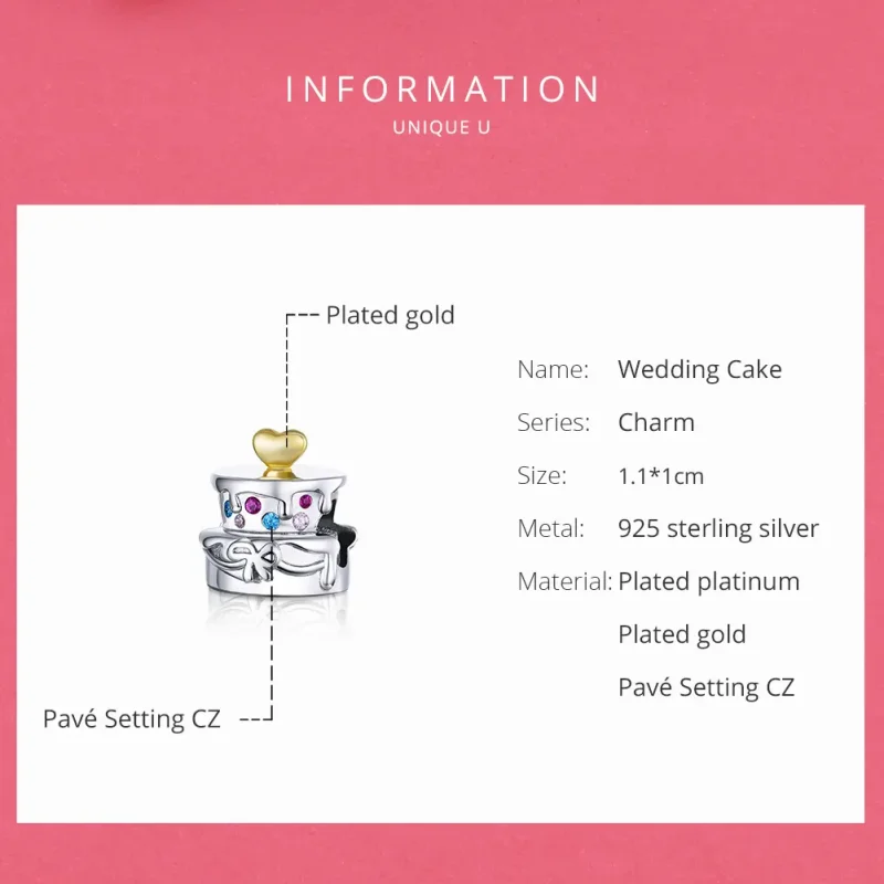 (image for) Two Tone Pandora Style Charm, Wedding Cake - BSC267 - View 6