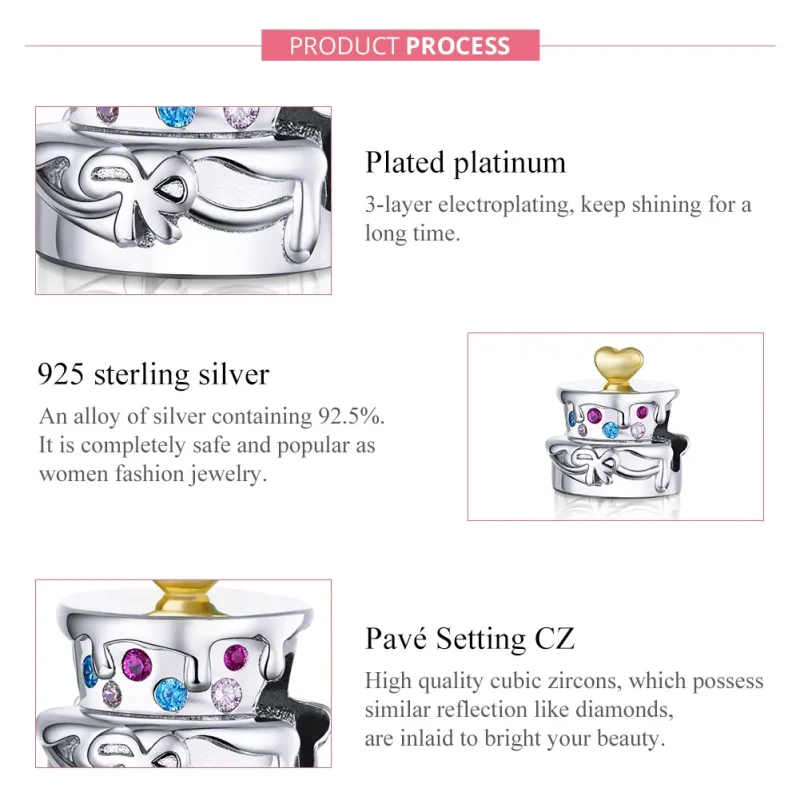 (image for) Two Tone Pandora Style Charm, Wedding Cake - BSC267 - View 7