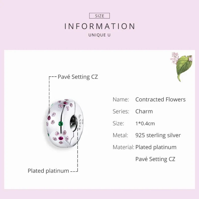 (image for) Pandora Style Silver Charm, Contracted Flowers - BSC245 - View 7