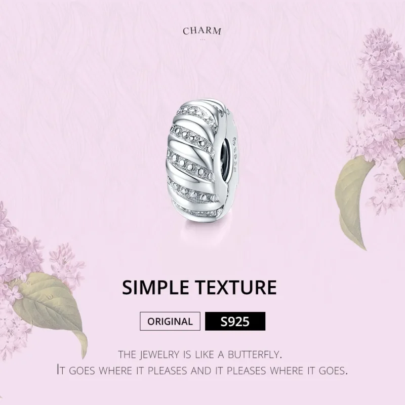 (image for) Pandora Style Silver Charm, Simple Texture - BSC278 - View 6
