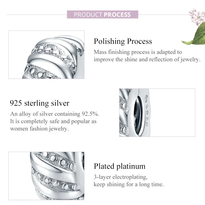 (image for) Pandora Style Silver Charm, Simple Texture - BSC278 - View 8