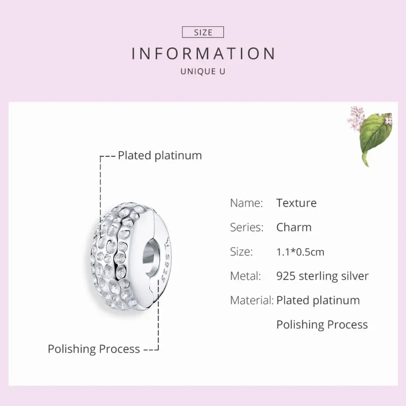 (image for) Pandora Style Silver Charm, Texture - SCC1490 - View 7