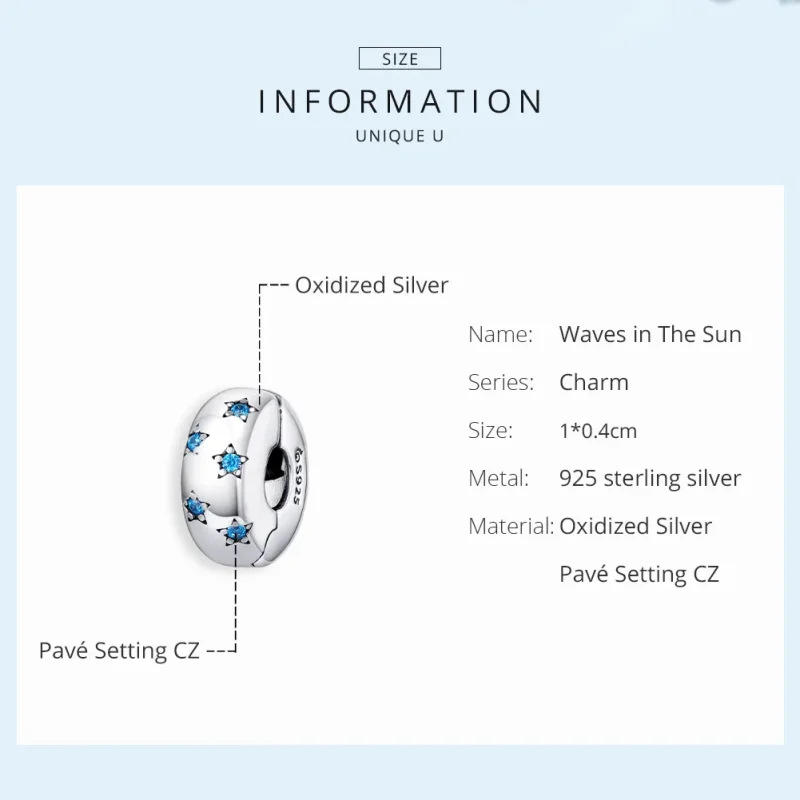(image for) Pandora Style Silver Charm, Waves In The Sun - BSC253 - View 6