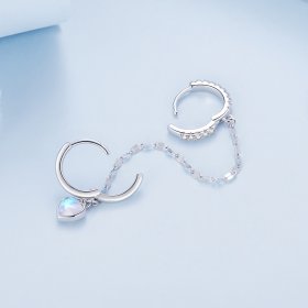 Pandora Style Heart Shaped Moonstone Chain Double Hoop Earrings - BSE809