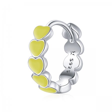 Pandora Style Silver Hoop Earrings, Hearts, Yellow Enamel - SCE1052-YE