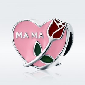 Pandora Style Silver Charm, Motherly Love Confession, Pink Enamel - SCC652