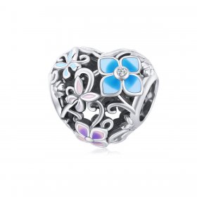Pandora Style Silver Charm, Flowers and Butterflies, Multicolor Enamel - SCC1836