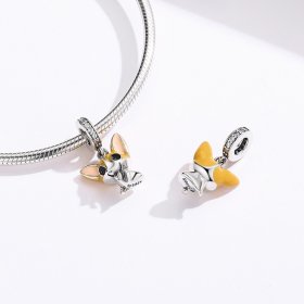 Pandora Style Silver Dangle Charm, Corgi, Orange Enamel - BSC078