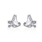 Pandora Style Silver Stud Earrings, Anti-Allergy Letter A - SCE714