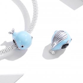 Pandora Style Silver Charm, Little Blue Whale, Cyan Blue Enamel - BSC250