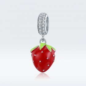 Pandora Style Silver Dangle Charm, Cute Strawberry, Multicolor Enamel - SCC1537