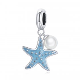 Pandora Style Silver Dangle Charm, Blue Starfish, Cyan Enamel - SCC1807