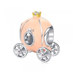 Pandora Style Silver Charm, Cinderella Carriage, Pink Enamel - BSC135