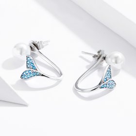 Pandora Style Silver Stud Earrings, Mermaid Tail - SCE761