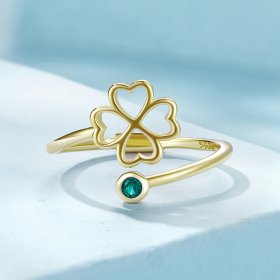 Pandora Style Golden Open Ring with a Four Leaf Clover - SCR843-B