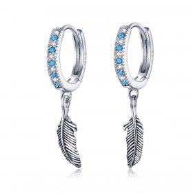 Pandora Style Silver Dangle Earrings, Feather - SCE898