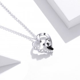 Pandora Style Silver Necklace, Cute Little Panda, Black Enamel - SCN453
