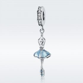 Pandora Style Silver Dangle Charm, Ballerina, Cyan Enamel - SCC514