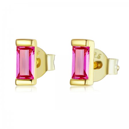 PANDORA Style Colorful Cubic Zirconium - Pink Stud Earrings - SCE1241-OR