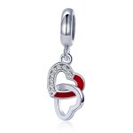 Pandora Style Silver Dangle Charm, Heart to Heart, Red Enamel - SCC735