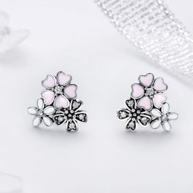 Silver Daisies and Cherry Blossoms Stud Earrings - PANDORA Style - SCE400