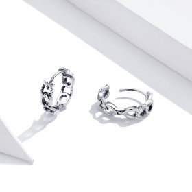 Pandora Style Silver Hoop Earrings, Simple Chain - SCE960