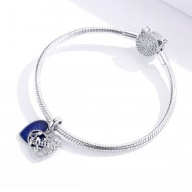 Pandora Style Silver Dangle Charm, Family Letters, Blue Enamel - BSC293