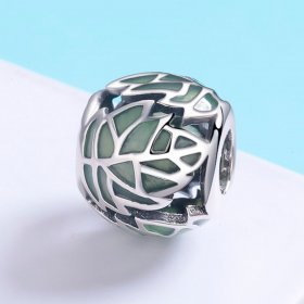 Pandora Style Silver Charm, Green Leaves Are In Love, Green Enamel - SCC524
