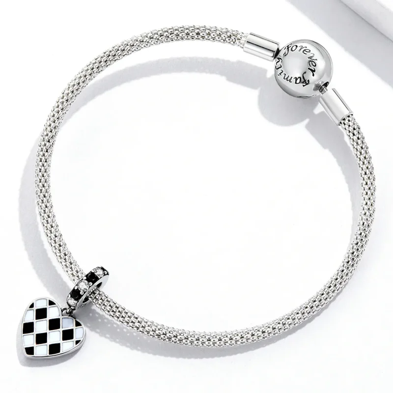 (image for) PANDORA Style Black and White Grid Love Dangle Charm - SCC2178 - View 3