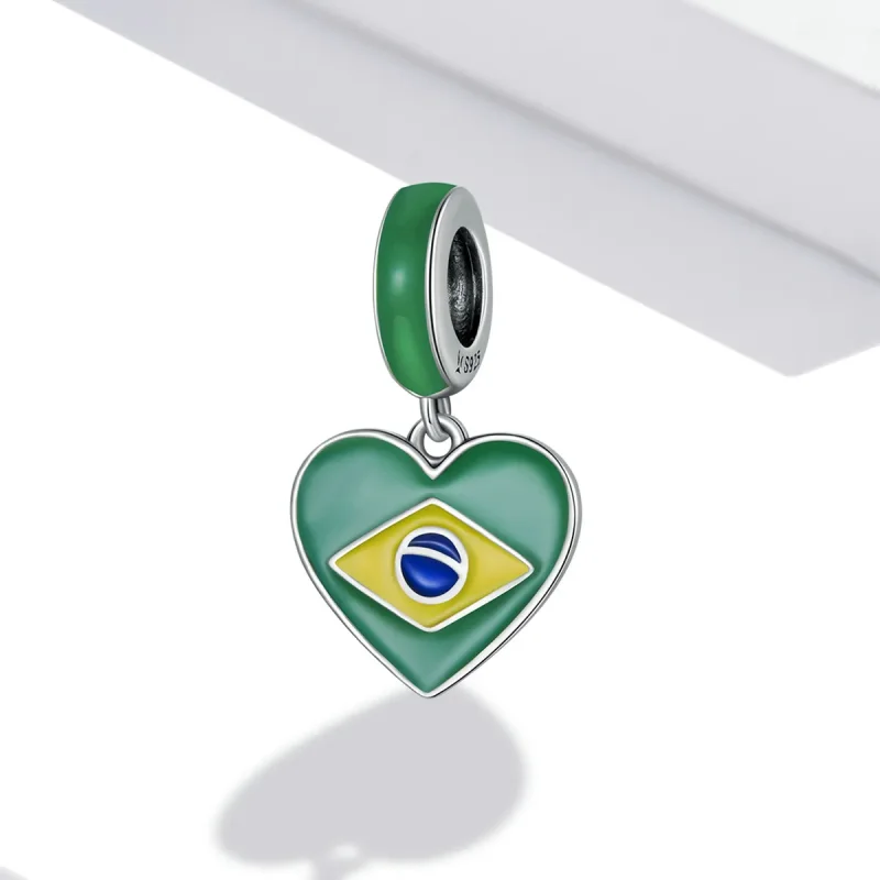 (image for) PANDORA Style Brazil Flag With Love Heart Dangle Charm - SCC2084 - View 2