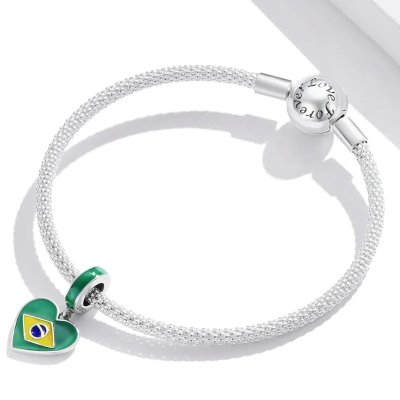 (image for) PANDORA Style Brazil Flag With Love Heart Dangle Charm - SCC2084 - View 3