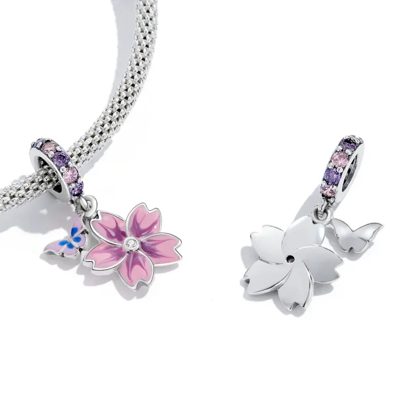 (image for) PANDORA Style Butterflies and Flowers Dangle Charm - SCC2185 - View 3