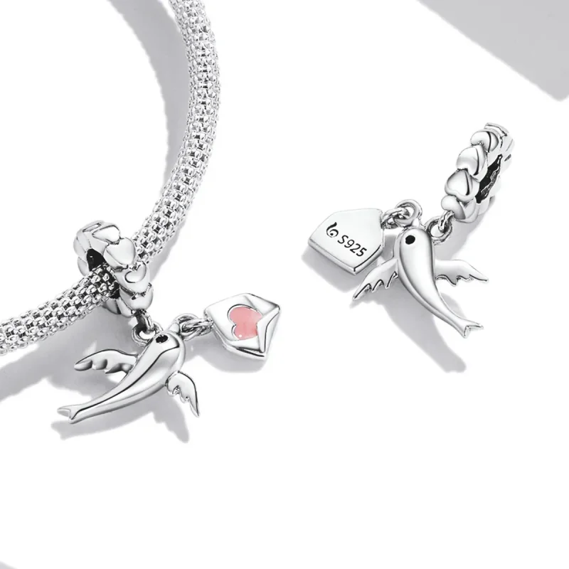 (image for) PANDORA Style Flying Pigeon Love Letter Dangle Charm - BSC573 - View 4