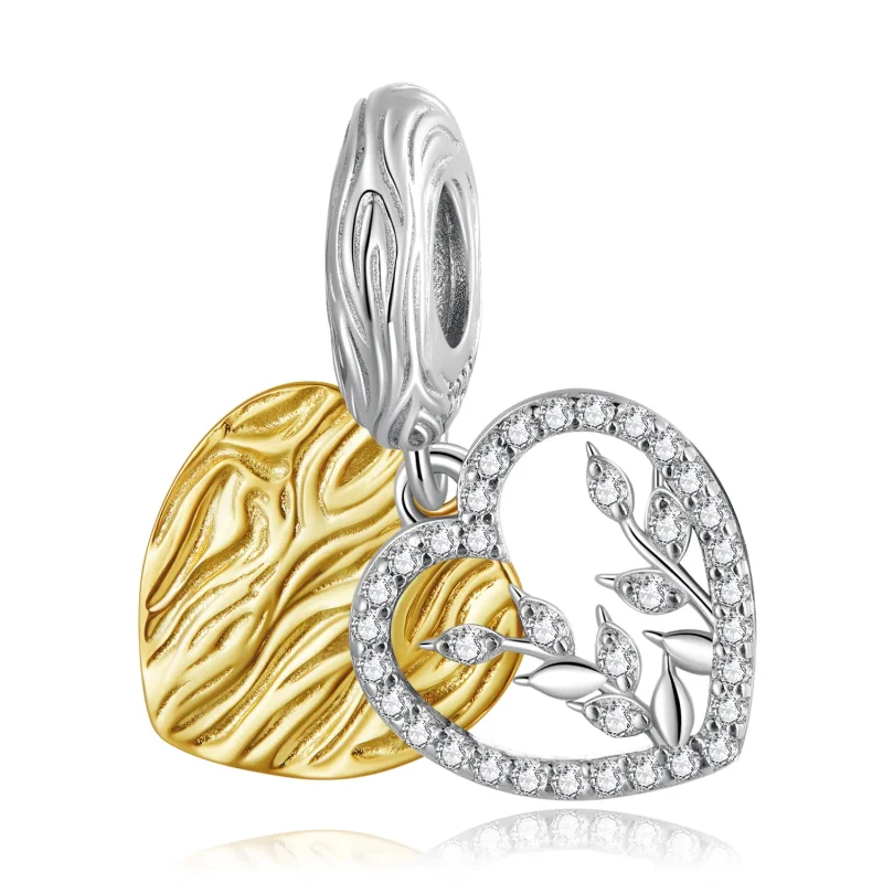 (image for) PANDORA Style Heart Shaped Leaves Dangle Charm - BSC670 - Product Image