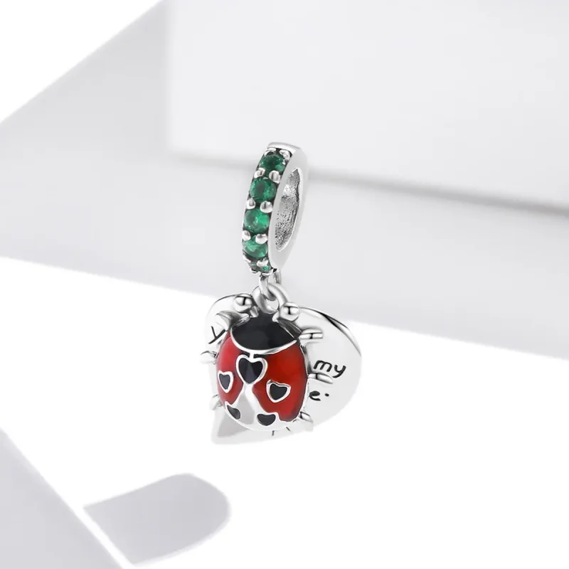 (image for) PANDORA Style Ladybug With Leaves Dangle Charm - BSC492 - View 2