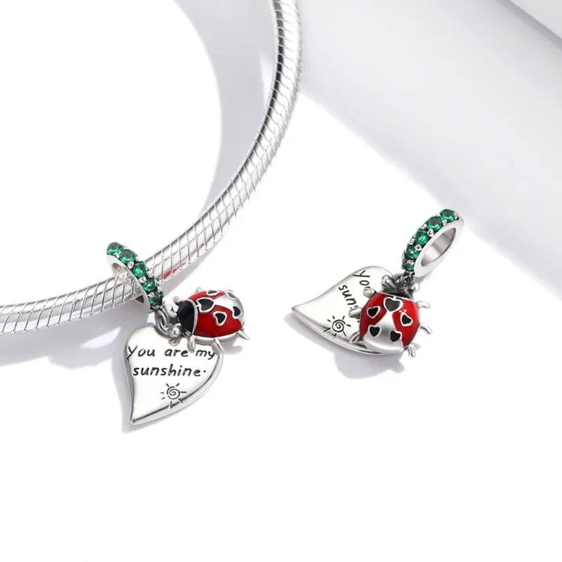 (image for) PANDORA Style Ladybug With Leaves Dangle Charm - BSC492 - View 4