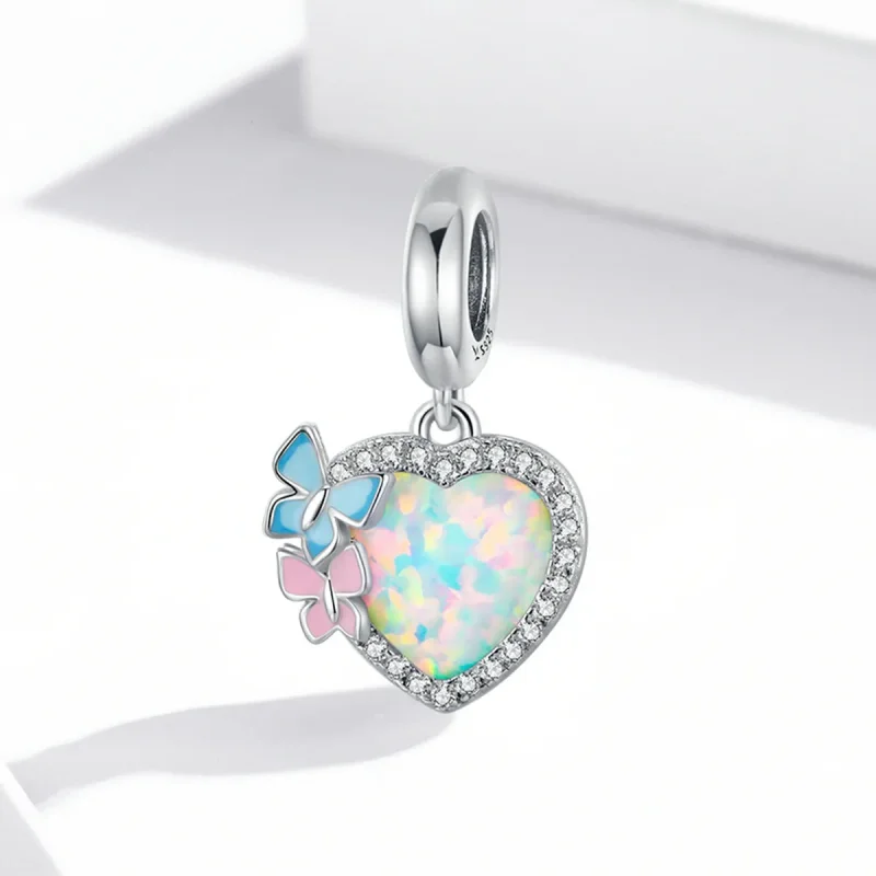 (image for) PANDORA Style Opal Heart Butterfly Dangle Charm - SCC2101 - View 2
