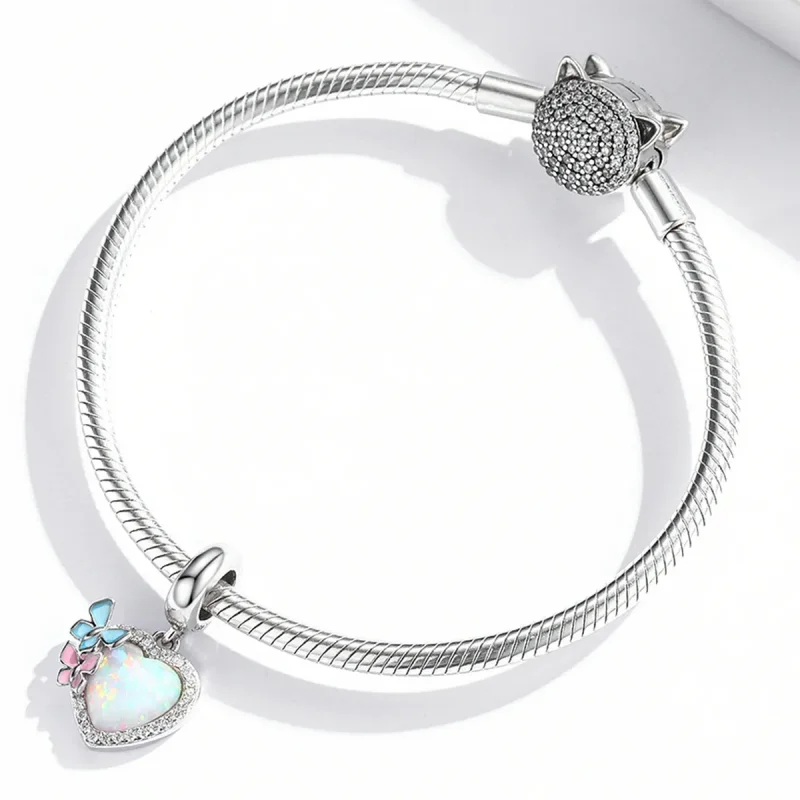 (image for) PANDORA Style Opal Heart Butterfly Dangle Charm - SCC2101 - View 3