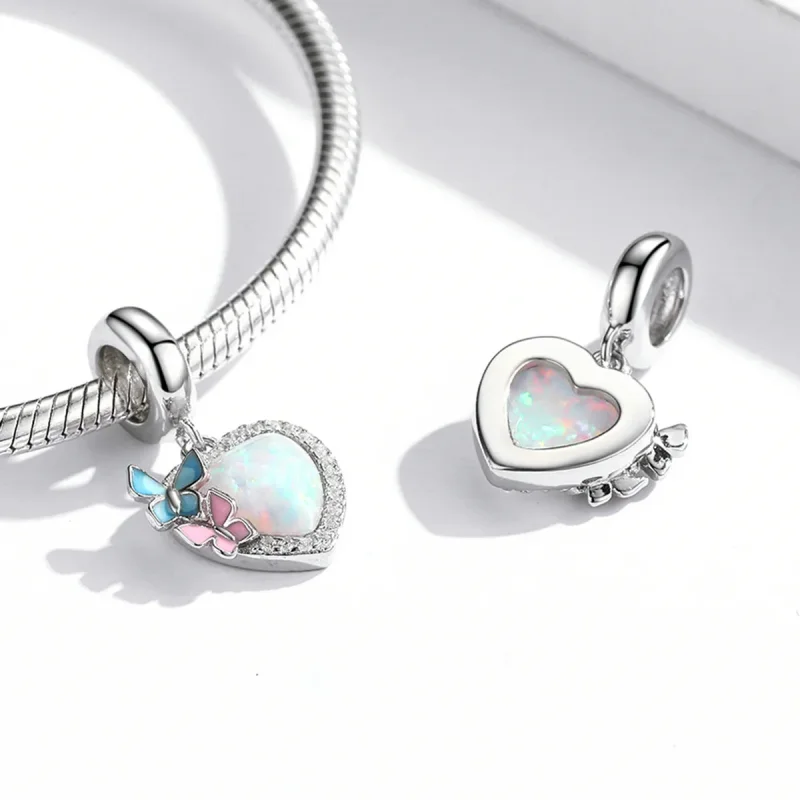 (image for) PANDORA Style Opal Heart Butterfly Dangle Charm - SCC2101 - View 4