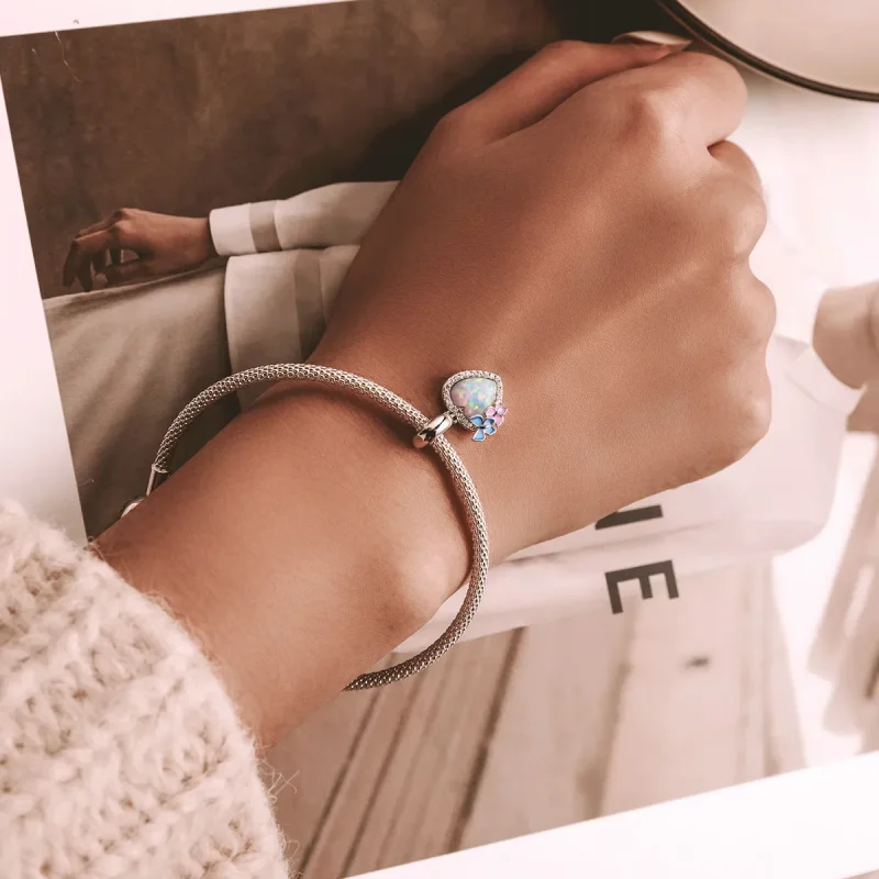 (image for) PANDORA Style Opal Heart Butterfly Dangle Charm - SCC2101 - View 5