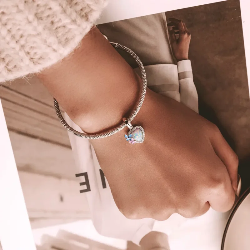 (image for) PANDORA Style Opal Heart Butterfly Dangle Charm - SCC2101 - View 6