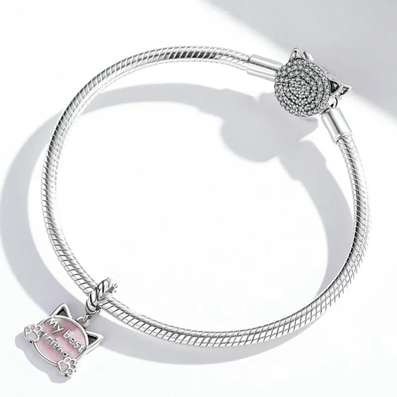 (image for) PANDORA Style Pink Cat Dangle Charm - BSC519 - View 3