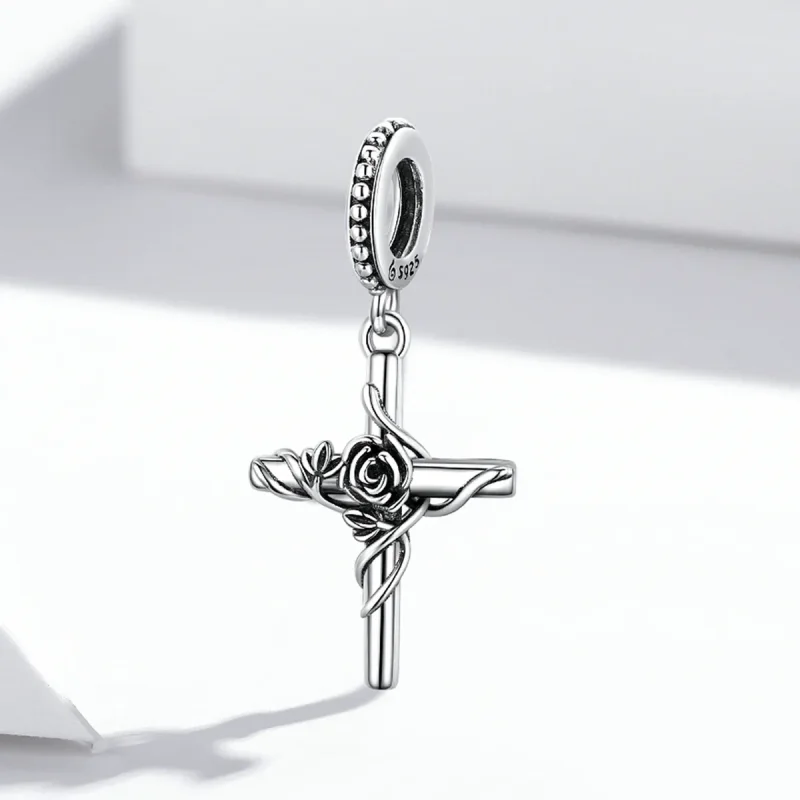 (image for) PANDORA Style Rose Cross Dangle Charm - BSC526 - View 2