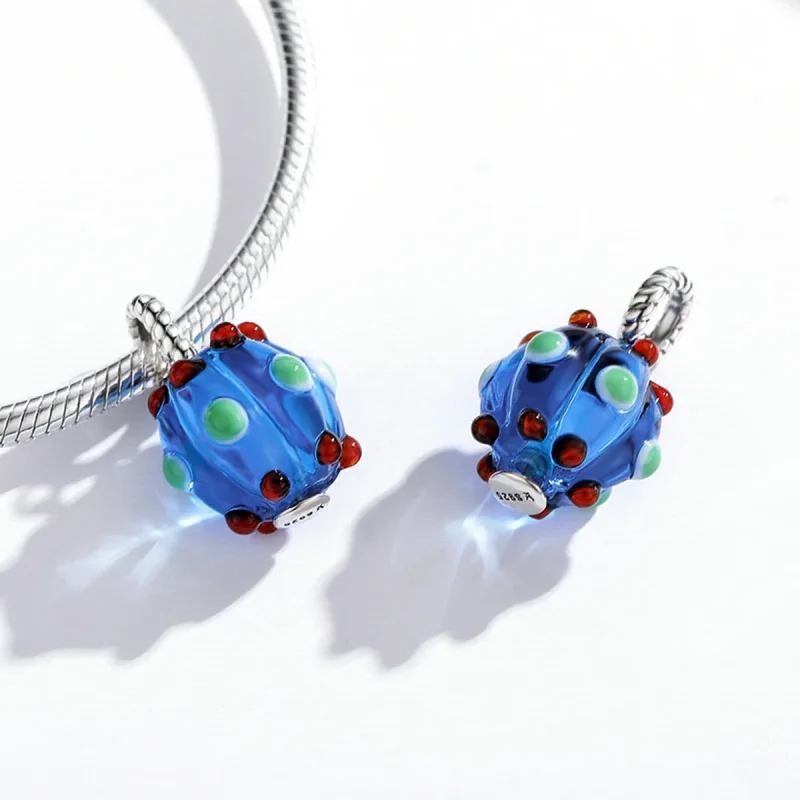 (image for) PANDORA Style Royal Blue Glass Beads Dangle Charm - SCC1968 - View 4